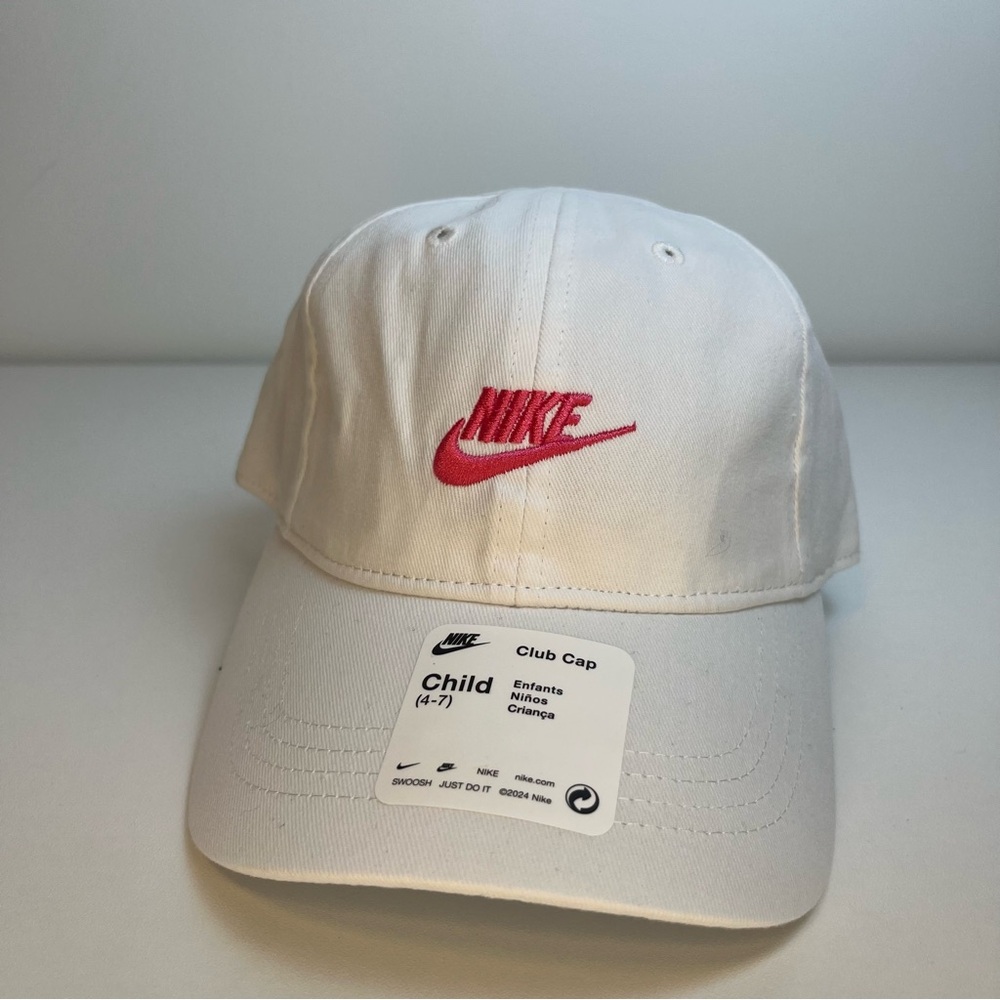 Nike White and Hot Pink Child Cap 4-7 Adjustable Strapback Baseball Hat